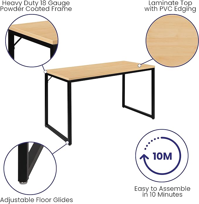 Flash Furniture Tiverton Industrial Modern Desk - Commercial Grade Office Computer Desk and Home Office Desk - 47 Long (Maple/Black)