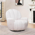 Mid Century Modern 360° Barrel Swivel Accent Sofa Chair Fluffy Cozy Linen Fabric Upholstery Lounge Upholstered Armchair Reading Chair Sturdy Base for Living Room Bedroom Office (Beige)