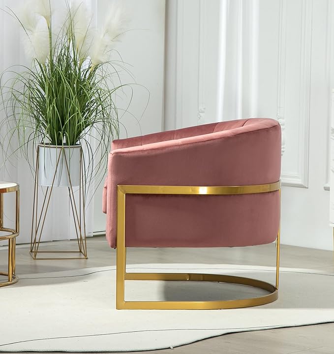 Velvet Modern Accent Armchair - Luxury Gold Frame | Versatile Seating for Living Room Bedroom Office Rose