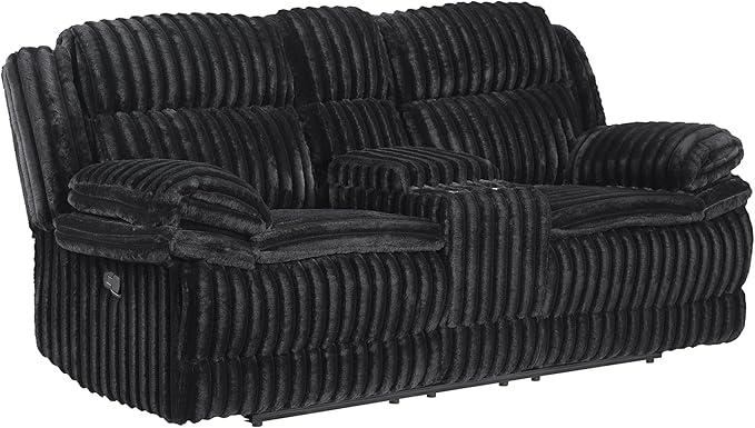Lexicon Manual Double Reclining Loveseat with Center Console Corduroy Manual Wall Hugger Recliner Couch Pillow Top Arms Cup Holders Hidden Storage Cozy Loveseat for Living Room Black