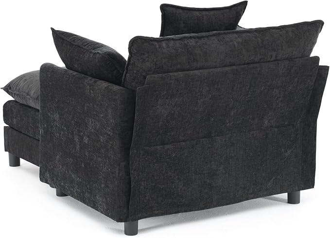 KEIKI Oversized Armchair with Ottoman Chenille Upholstered Sofa Bed Wide Accent Chair Perfect for Living Room Bedroom Apartment Black