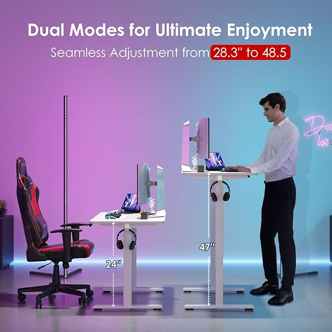 Soohow Electric Standing Desk 40 * 24 Inches Adjustable Computer Gaming Desk Stand up Office Desk for Home Office Bedroom Splice Board White and White