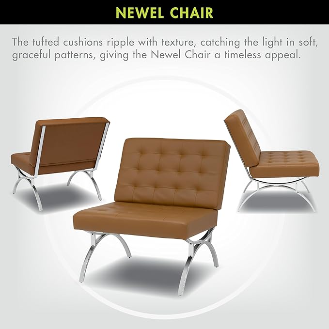 Newel Modern Accent Chair in Blended Leather Chrome/Caramel