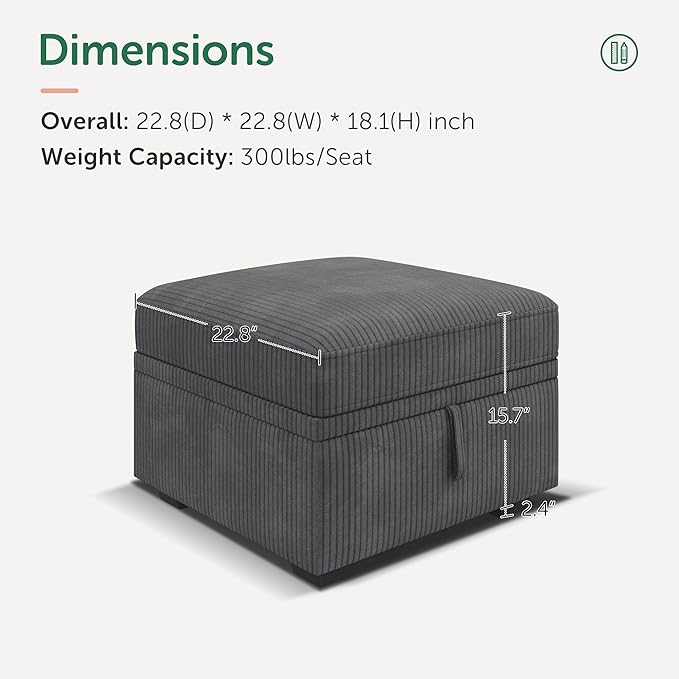 HONBAY Square Ottoman Module for Modular Sectional Sleeper Sofa Storage Ottoman Footrest and Seat Cube Velvet Grey
