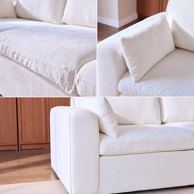 Power Recliner Seat for Olar Oversized Modular Sectional Sofa with Removable Headrest for Tall Man Zero-Clearance Electric Home Theater Seating Reclining Sofa Chenille White