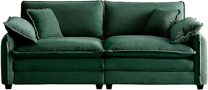81 in Corduroy Loveseat Sofa Couch 2 Seat Large Extra Deep Love Seat Sofa with 4 Pillows Modern Upholstered Comfy Couches Modular Sofa for Living Room Bedroom Office Apartment Green