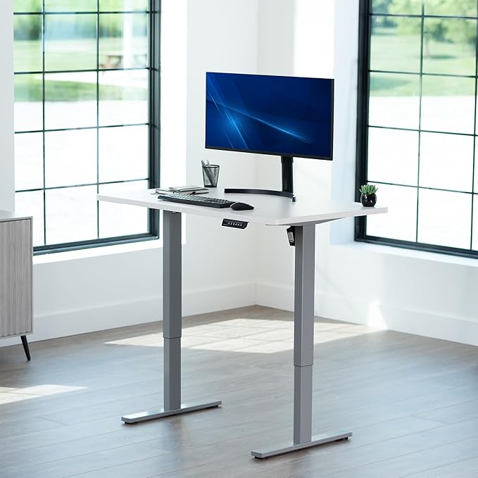 VIVO Electric 48 x 30 in Standing Desk Memory Height Adjustment 1B Series Holds 220 lbs One-Piece White Top Gray Frame DESK-KIT-1G5W