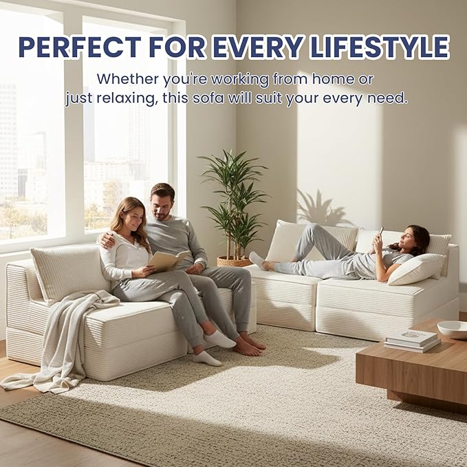 Convertible Sofa Bed Fold Out Loveseat Sleeper Sofa Chair with Pillow Folding Sofa Bed with Back Support Portable Chair Bed Comfy Floor Lounge Sofa for Living Room Bedroom Guest Room Beige