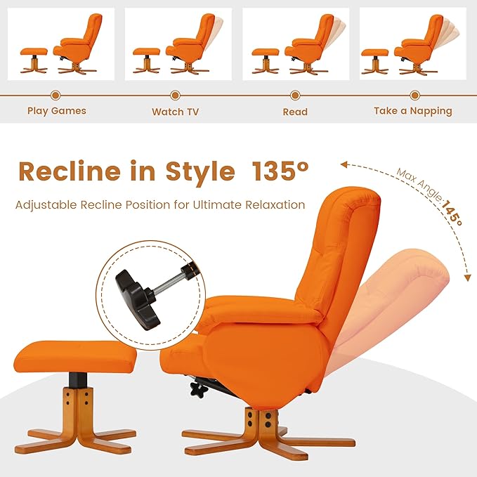 Chair with Ottoman Chaise Lounge Chair Indoor Recliner with Ottoman Swivel Chairs for Living Room Small Space BedroomOffice (Orange)