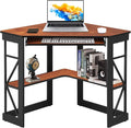 VECELO Corner Computer Desk 41 x 30 inches with Smooth Keyboard &amp Storage Shelves for Home Office Workstation Teak
