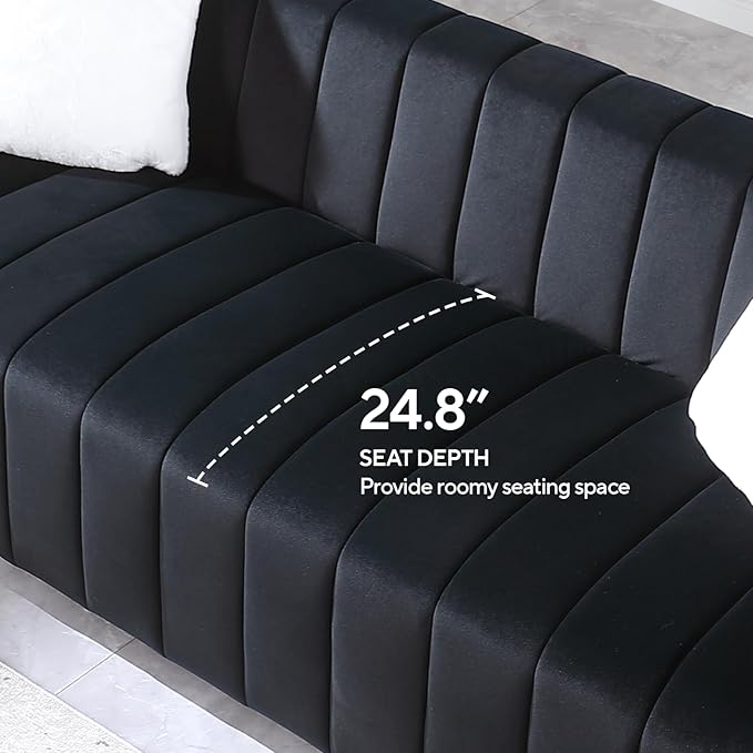 Velvet Couch with Extra Deep Seats 3 Seater Sofa Futon Couch Sleeper Sofa Office Couch Mid Century Modern Couch for Living Room Office Bedroom (Black 63-Loveseat)