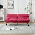 Convertible Futon Sofa Bed Linen Folding Loveseat Couch with Adjustable Backrest and Wooden LegsDouble Sleeper Sofa Couches for Small Spaces Living Rooms Apartment Office (Rose Red)