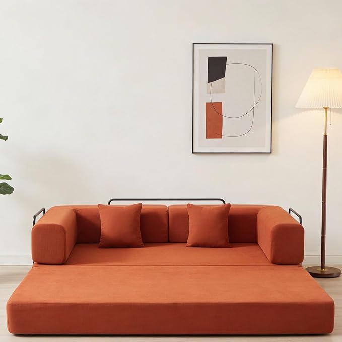 KEIKI Convertible Corduroy Sleeper Sofa Bed with Supportive Metal Frame Modern Floor Lounge Couch for Relaxing Reading Napping