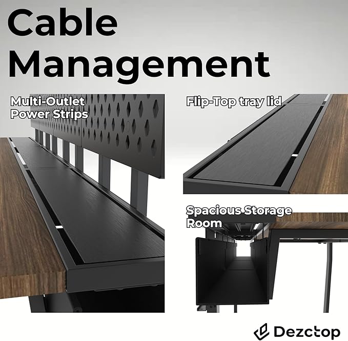 Dezctop Bifrost Pro Ergonomic Height Adjustable Desk 47 x 28 Inches with Built in Cable Management for Gaming Home and Office Walnut