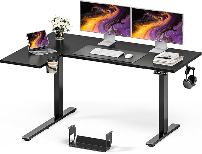 Muvai L Shaped Standing Desk with Cable Management Tray 59 Inch Height Adjustable Electric Standing Corner Desk Sit Stand Up Work Table for Home Office Gaming with Reversible Splice Board Black