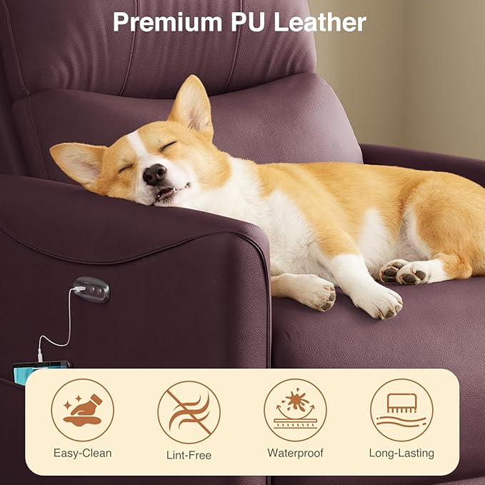 Kidirect Power Swivel Rocker Recliner 360° Swivel Recliner Chairs for Nursery Pu Leather Power Recliner Chair with USB Port and Side Pocket Electric Glider Rocking Chair for Living Room