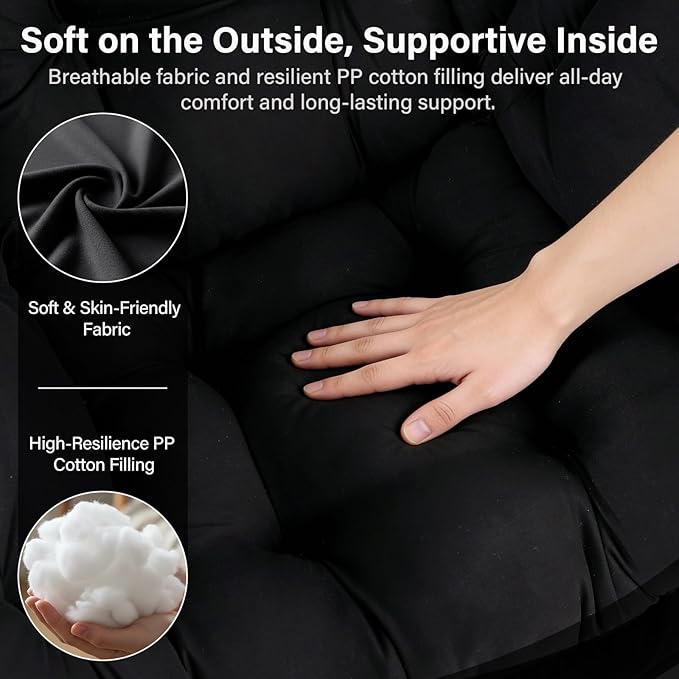 Lazy Chair Modern Soft Reading Chair Accent Contemporary Sofa Chair with Armrests and a Side Pocket for Living Room Bedroom Dorm &amp Office Black