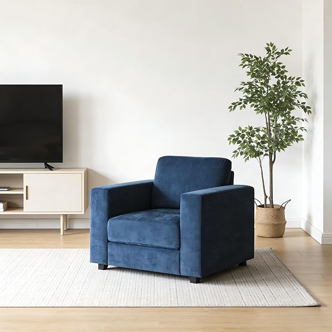 39 Oversized Accent Chair Chenille Fabric Upholstered Armchair Comfy with 350lb Weight Capacity &amp 7-inch Thick Seat – The Perfect Reading Chair for Living Room Bedroom Office (A-Blue)