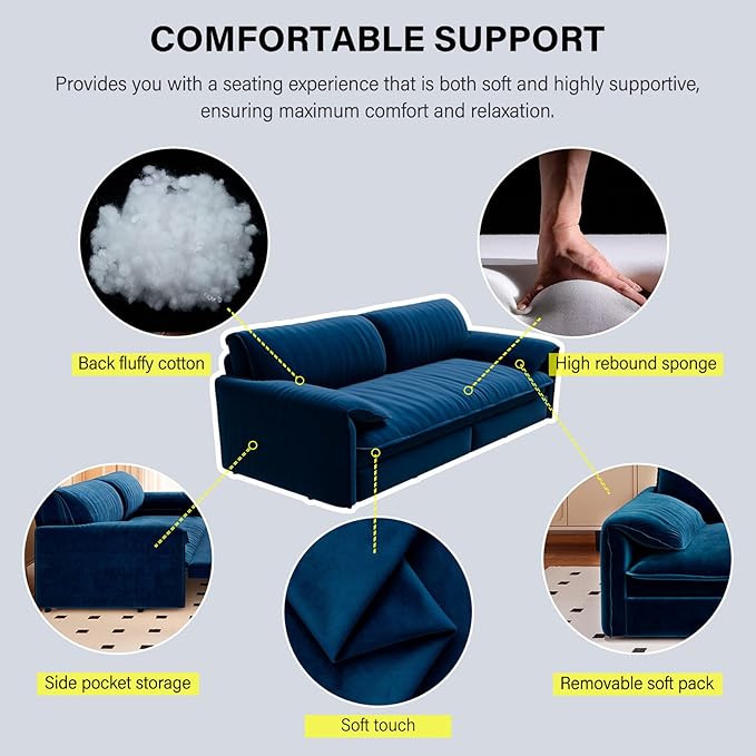 Newfun 66 Futon Sofa Bed 3 in 1 Convertible Sleeper Sofa with Side Storage Velvet Loveseat Bed Pull Out Sofa Bed for Living Room Small Space Bedroom Studio (Blue)