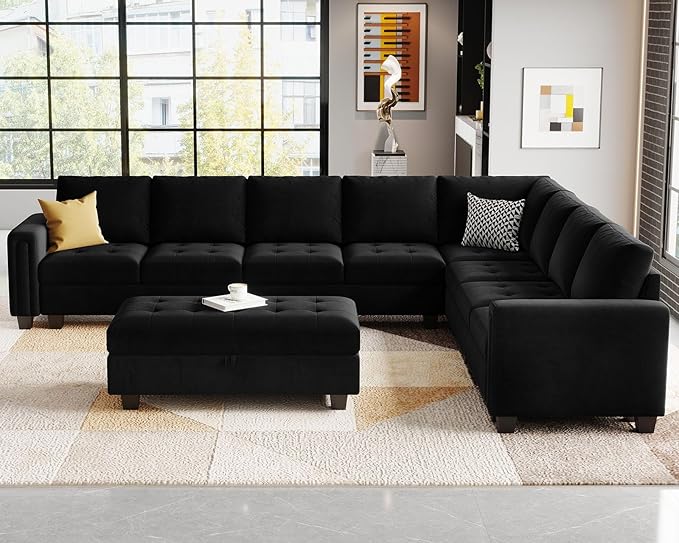 Belffin Velvet Long 2-Seat Module for Modular Sofa Sectional Couch Accent Armless 2 Seater Sofa Couch Chair Modern Fabric Black