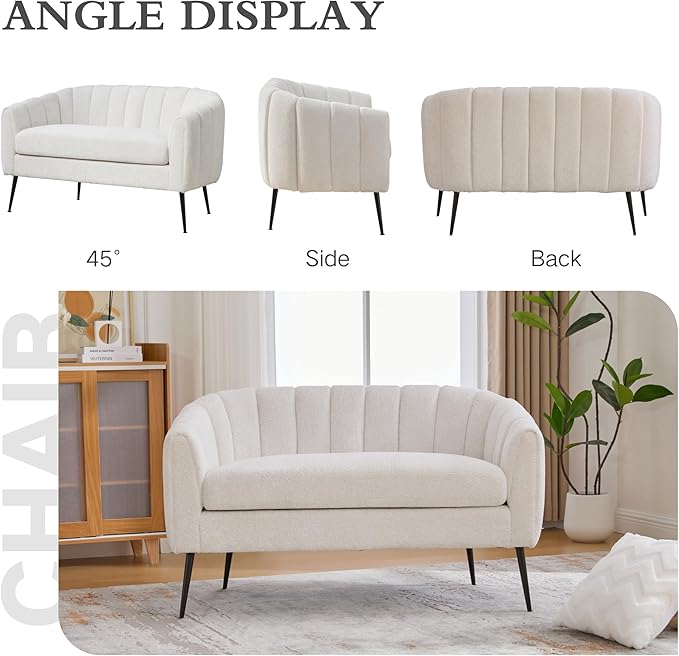 Chifee &amp Vingol White Loveseat Sofa 50.2 Wide Upholstered Loveseat Accent Couch with Metal Legs Modern 2-Seater Sofa for Living Rooms Bedroom Apartment OfficeIvory