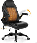 Office Desk Chair Ergonomic Computer Chair with Padded Flip-Up Arms and Adjustable Lumbar Support PU Leather Executive Chair with Tilt Lock and 360° Swivel Rolling Wheels for Work Study