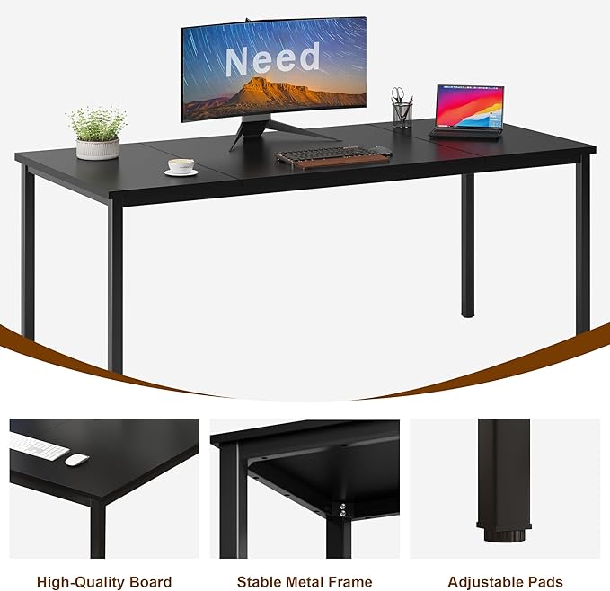 Need 70.8 Inch Executive Office Desk Large Stylish Computer Desk Simple Study Writing Desk Workstation Business Furniture for Home Office Black