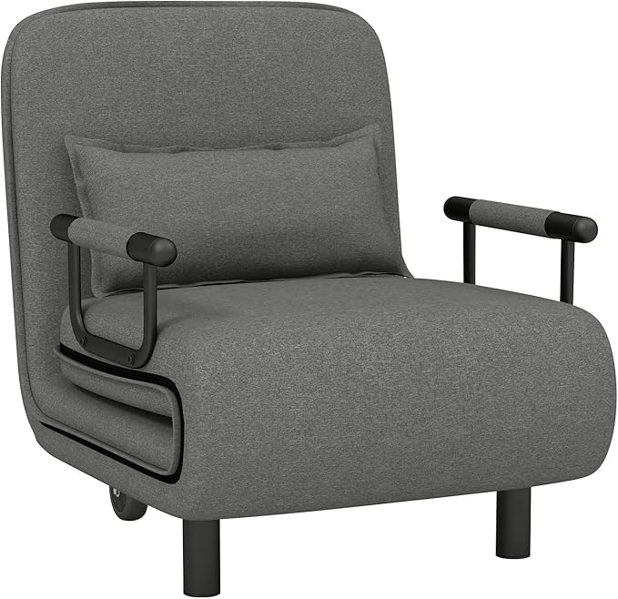 Giantex 26.5 Convertible Sofa Bed Folding Arm Chair Sleeper Leisure Recliner Lounge Couch (Grey)