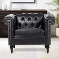 Modern Living Room Chairs Oversized Chesterfield Chair Black Faux Leather Tufted Arm Accent Sofa Chairs Deep Seat Comfy Classic Club Wingback Single Sofa Chair for Bedroom Office