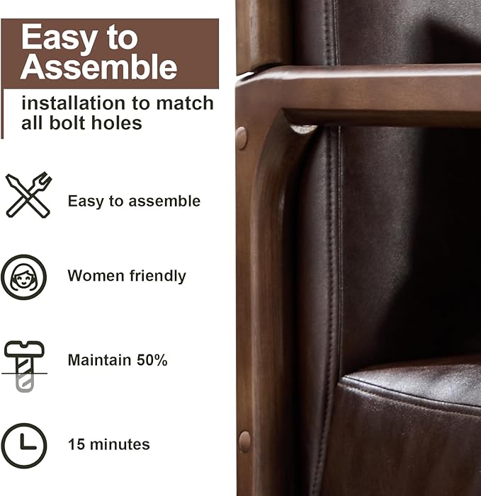 INZOY Mid Century Modern Accent Chair with Wood Frame Set of 2 Upholstered Reading Armchair with PU Leather Accent Chair for Living Room Bedroom Apartment Easy Assembly Chocolate Brown