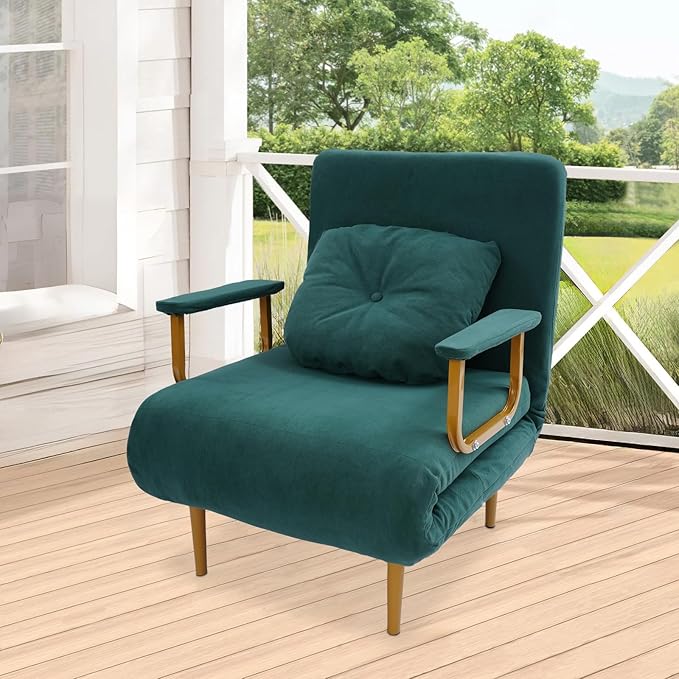 Sleep Chair Bed Convertible Sleeper Chairs for Adults 5-Position Recliner &amp 286lbs Capacity Green Folding Sofa Bed with Adjustable Backrest &amp Pillow for Small Space Office