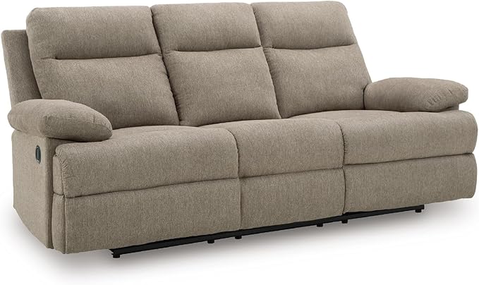 Signature Design by Ashley Yarrow Lane Classic Chenille Manual Pull Tab Reclining Sofa with Drop Down Table and USB Charging Light Brown
