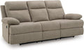 Signature Design by Ashley Yarrow Lane Classic Chenille Manual Pull Tab Reclining Sofa with Drop Down Table and USB Charging Light Brown