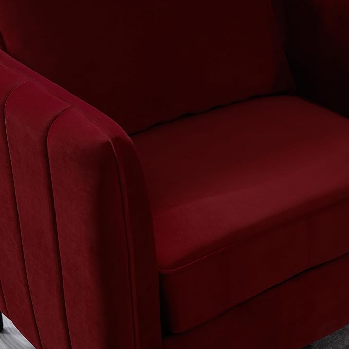 KEIKI Cloud Chair for Living Room Soft Velvet Single Seat Sofa with Bold Armrests and Metal Frame Comfy Accent Chair for Bedroom and Office Wine Red