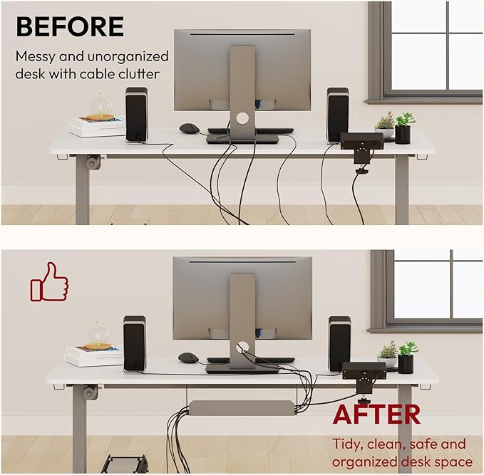 SANODESK Electric Standing Desk with Desk Clamp Power Strip 60x 24 Whole-Piece Desktop Height Adjustable Stand Up Desk with Cable Management Sit Stand Home Office Desk Silver Frame/White Top