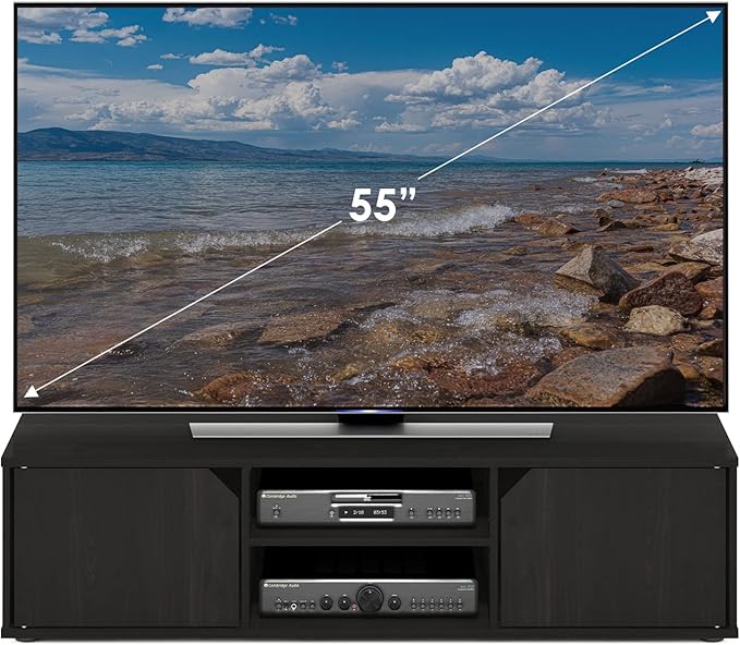 Furinno CLASSIC TV Stand Petite 2-Tier Entertainment Center with Open Shelf and Door Cabinets TV Console for TV up to 55 Inch for Living Room Bedroom Espresso