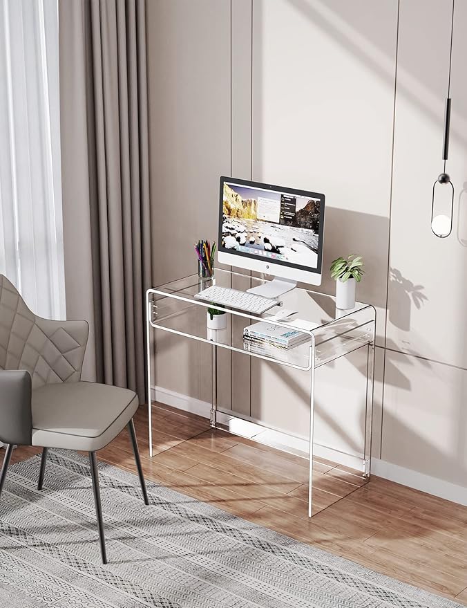 Acrylic Desk Laptop Study Table Home Office Console Table Entrance Tables 33.5'' x 15.7'' x 29.5'' (Clear)