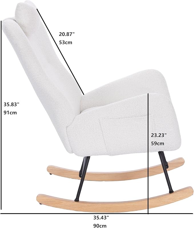 Modern Teddy Upholstered Nursery Rocking Chair for Living Room Bedroom(White Teddy)
