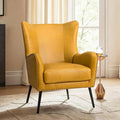 Upholstered Faux Leather Accent Chair with Black Metal Legs Comfy Armchair with Removable Cushion &amp Nailhead Trim Wingback Vanity Chair for Reading Living Room Bedroom