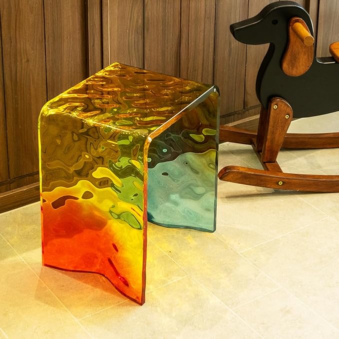 Colorful Ripple Acrylic Accent Chair – Modern Transparent Vanity Stool for Living Room Bedroom or Bathroom | Water-Resistant Artistic Design 13.9 W x 10.4 D x 15.9 H