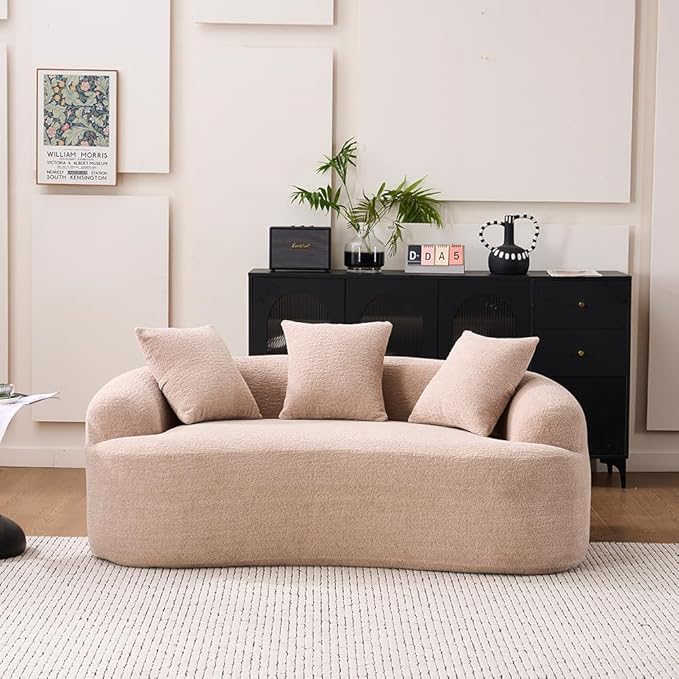 Curved Loveseat Sofa Couch for Living Room 65’’ Modern Comfy Cloud Floor Couch Round Sofa Full Sponge Compression Sofas with Deep Seat for Small Spaces Apartment No Assembly NeededOrange