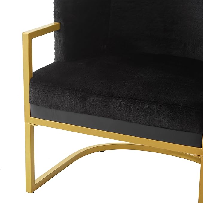 Modern Accent Chair with Gold Metal Frame Cozy Armchair Upholstered Reading Chair with Ergonomic Curved Backrest for Living Room Office (Black-36)