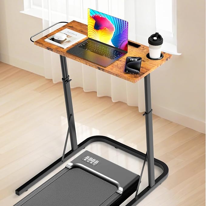 Adjustable Treadmill Walking Pad Desk for Bike/Cycling Trainer Workstation Standing Desk Trainer Stand Table for Indoor Treadmill Attachment-Exercise While Working or Watching TV Rustic Brown