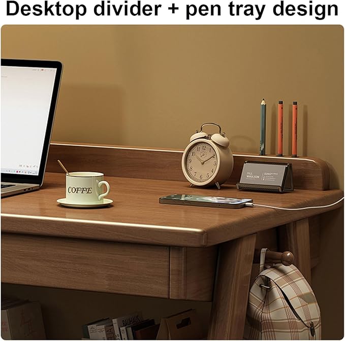 Mid-Century Modern Wood DeskComputer Desks with Drawers and Storage ShelfStudy Work Writing TableModern Industrial Home Office Desks for WritingExecutiveStudyWork(Walnut32in(80cm))