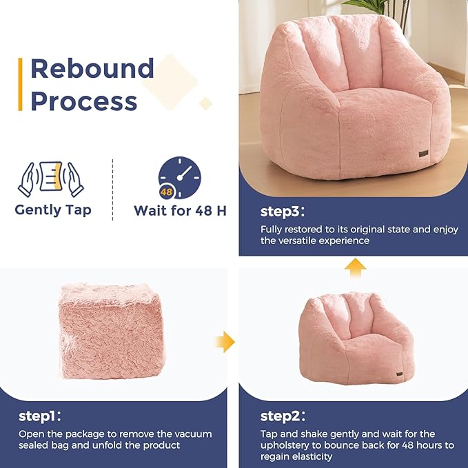 MAXYOYO Bean Bag Chair Comfy Bean Bag Sofa with Back Support Faux Fur Bean Bag Chair for Adults and Kids Stuffed Floor Sofa for Living Room Bedroom Apartment Pink