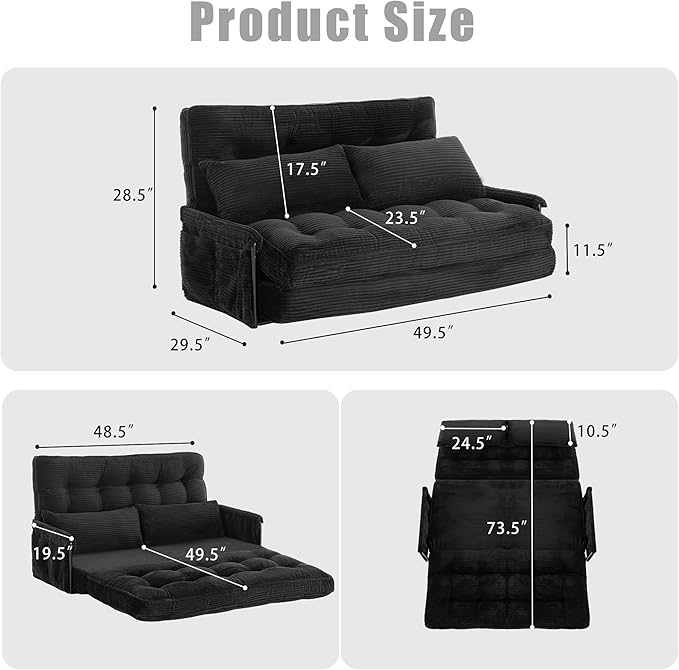 5-Position Adjustable Floor Sofa CouchMulti-Functional Bean Bag BedFoldable Lazy Sofa Sleeper Bed with ArmrestIdeal for Reading and Playing (Black)