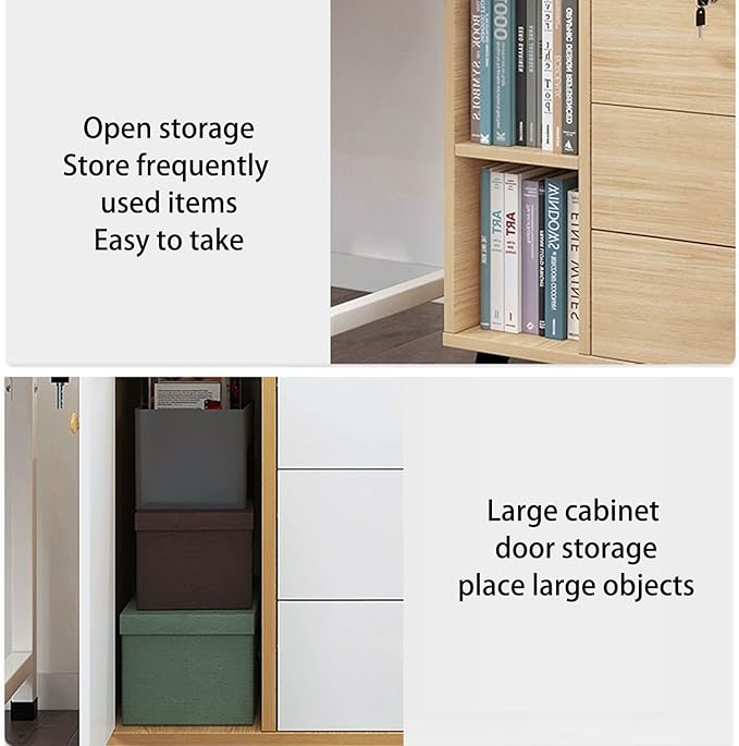 Mobile File Cabinet Under Desk File Cabinet with 3 Drawers 1 Door Lockable Office Filing Cabinet with Wheels Wood Storage Rolling Cabinet for Home Office 60 * 37 * 57CM