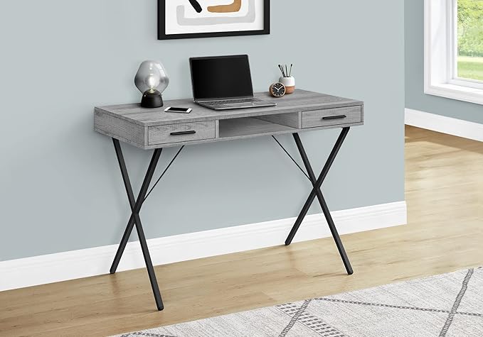 Computer Desk Home Office Laptop Left Right Set up Storage Drawers 42 l Work Grey Laminate Black Metal Contemporary Modern