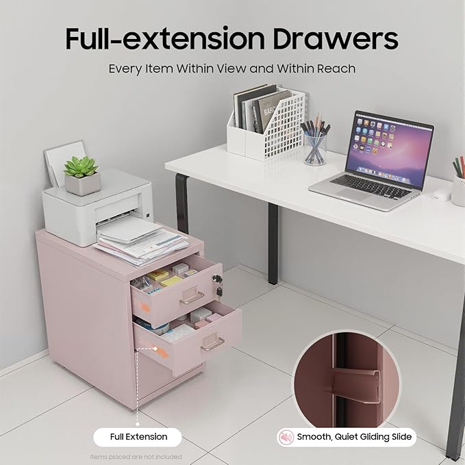 3 Drawer Mobile File Cabinet with Lock Metal Filing Storage Vertical Cabinets for Secure Office Storage Home Organization and Classroom Use Mobile Filing Drawer for Students and Professionals