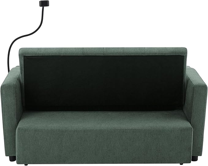 Bellemave 55.9 Convertible Sofa Bed Loveseat 3-Position Recliner to Sleeper with USB Ports Cup Holders 360°Swivel Phone Holder &amp Side Pockets for Small Space Green